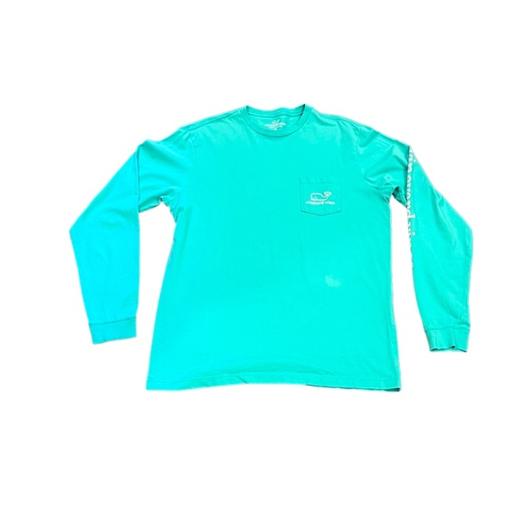 VINEYARD VINES AQUA VINTAGE WHALE GRAPHIC GARMENT DYED LONG SLEEVE POCKET - Picture 2 of 10
